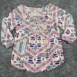 Mossimo Supply Co Peasant Blouse Womens Small Multicolor Geometric Boho Festival